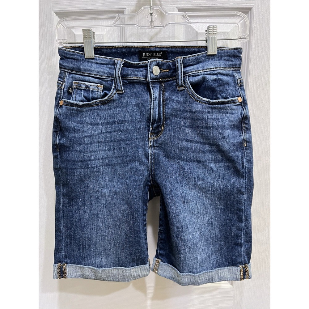 Judy Blue Denim Bermuda Shorts High Rise Cuffed Hem Blue Jean Shorts Size S